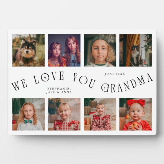 Modern 8 Photo Grid Love You Grandma White Fotoplatte (Vorderseite)