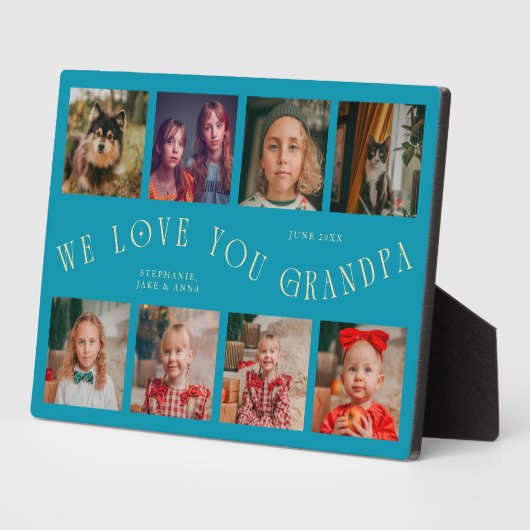 Modern 8 Photo Grid Love You Grandpa Aqua Blue Fotoplatte (Seite)