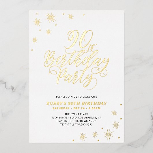 Modern 90. Geburtstagsparty Real Foil Einladung (Vorderseite)