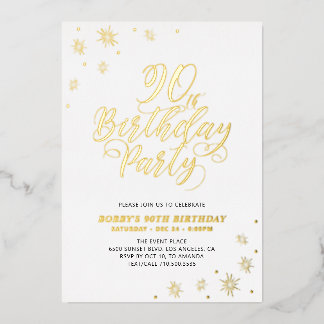 Modern 90th Birthday Party Real Foil Invitation Folieneinladung
