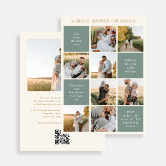 Modern 9 Photo Collage Sage Green Bridal Shower Einladung