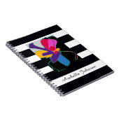 Modern Abstract Art + Custom Name Chic B&W Stripe Notizblock (Rechte Seite)
