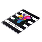 Modern Abstract Art + Custom Name Chic B&W Stripe Notizblock (Linke Seite)