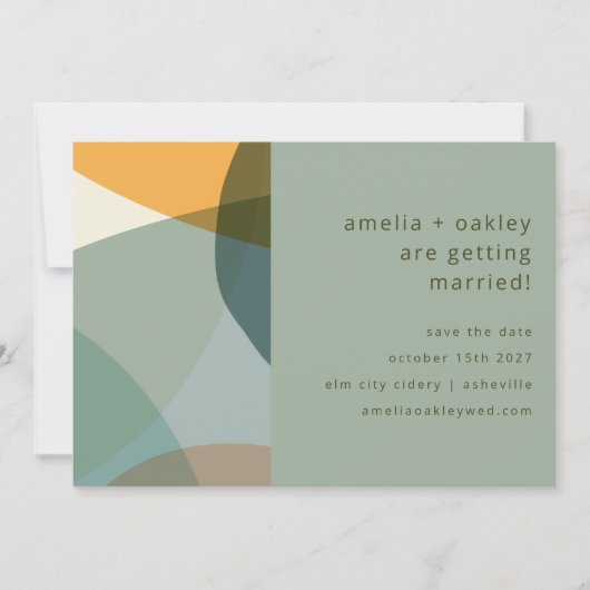 Modern Abstract Art Green Sage Teal Unique Wedding Save The Date (Vorderseite)