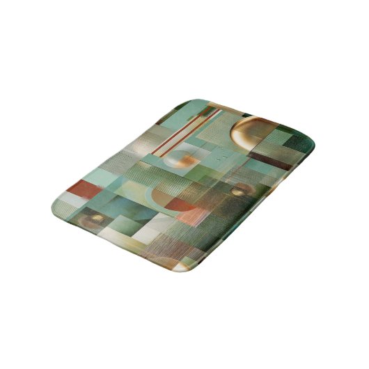 Modern Abstract Bauhaus Green Gold Pattern Badematte (Schrägansicht)