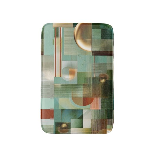 Modern Abstract Bauhaus Green Gold Pattern Badematte (Vorderseite Vertikal)
