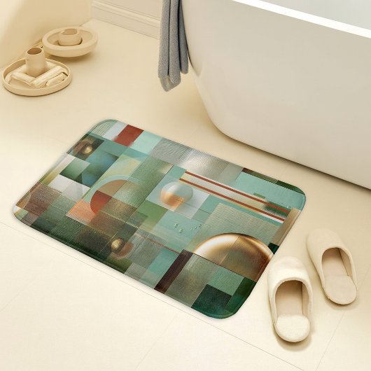 Modern Abstract Bauhaus Green Gold Pattern Badematte