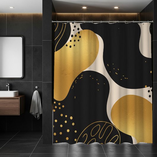 Modern Abstract Black and Gold Organic Pattern Duschvorhang