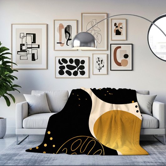Modern Abstract Black and Gold Organic Pattern Fleecedecke
