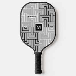 Modern Abstract Black White Custom Monogram Name Pickleball Schläger