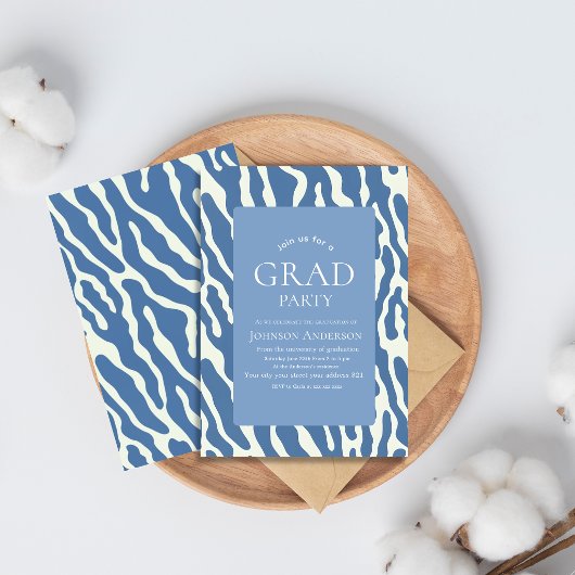 Modern abstract Blue & Cream Pattern graduation Einladung
