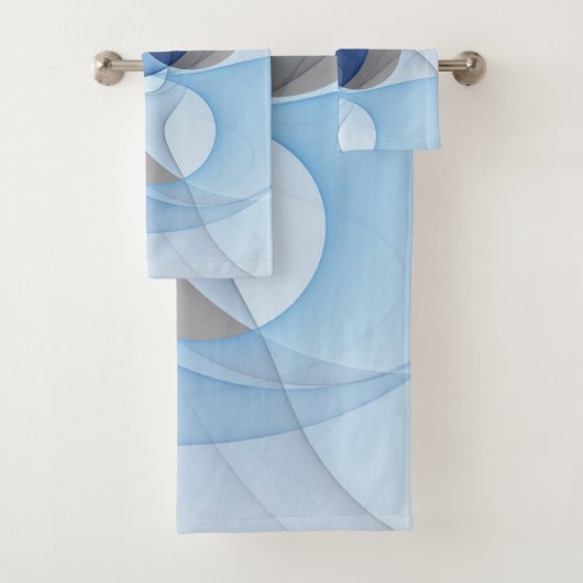 Modern Abstract Blue Gray Fractal Art Graphic Badhandtuch Set (Insitu)