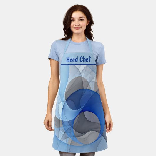 Modern Abstract Blue Gray Fractal Art Graphic Schürze (Getragen)