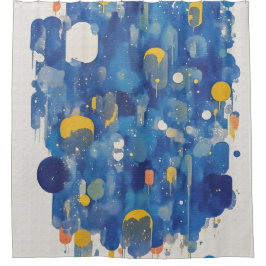 Modern Abstract Blue Raindrops Gold Accents Duschvorhang