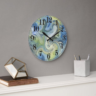 Modern Abstract Blue Water Große Wanduhr