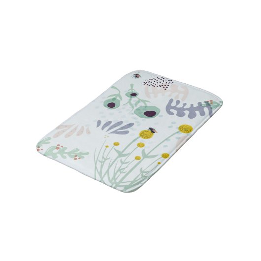 Modern Abstract Botanical Yellow Billy Button Badematte (Schrägansicht)