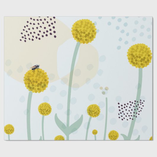 Modern Abstract Botanical Yellow Billy Button Geschenkpapier (Flach)