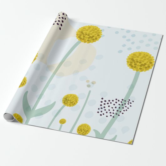Modern Abstract Botanical Yellow Billy Button Geschenkpapier (Ungerollt)