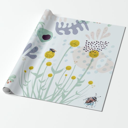 Modern Abstract Botanical Yellow Billy Button Geschenkpapier (Ungerollt)