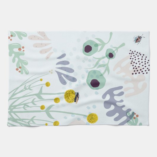 Modern Abstract Botanical Yellow Billy Button  Geschirrtuch (Horizontal)