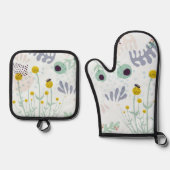 Modern Abstract Botanical Yellow Billy Button Ofenhandschuh & Topflappen-Set (Vorderseite)