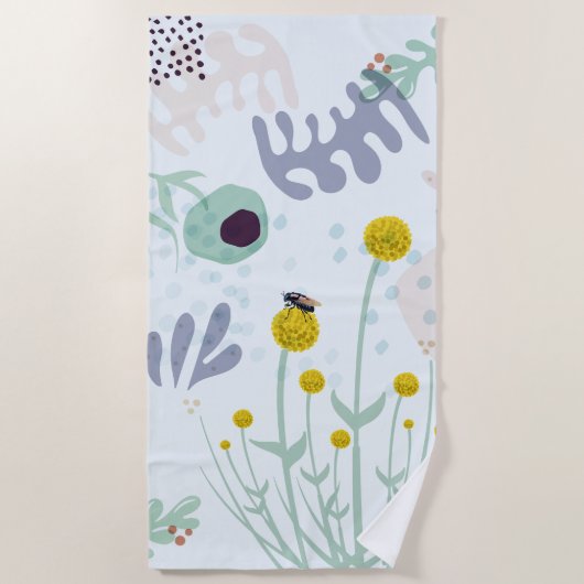 Modern Abstract Botanical Yellow Billy Button Strandtuch (Vorderseite)