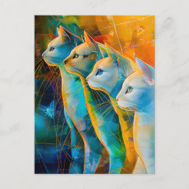 Modern abstract cat portrait surrounded by Galaxy Postkarte