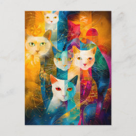 Modern abstract cat portrait surrounded Galaxy Postkarte