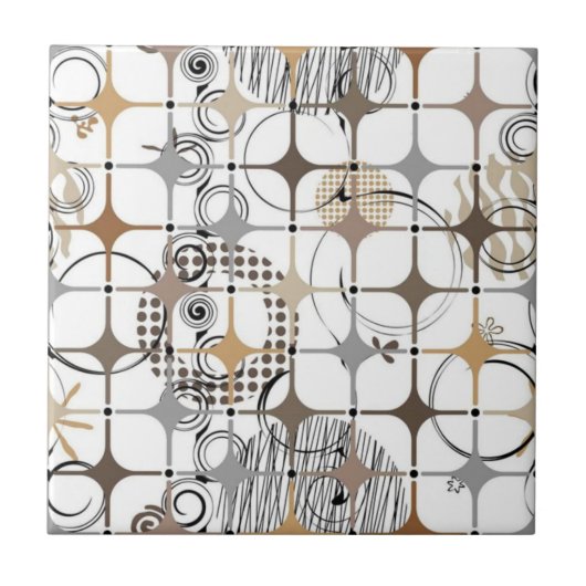 Modern Abstract Circles and Stars in Gold and Bron Fliese (Vorderseite)