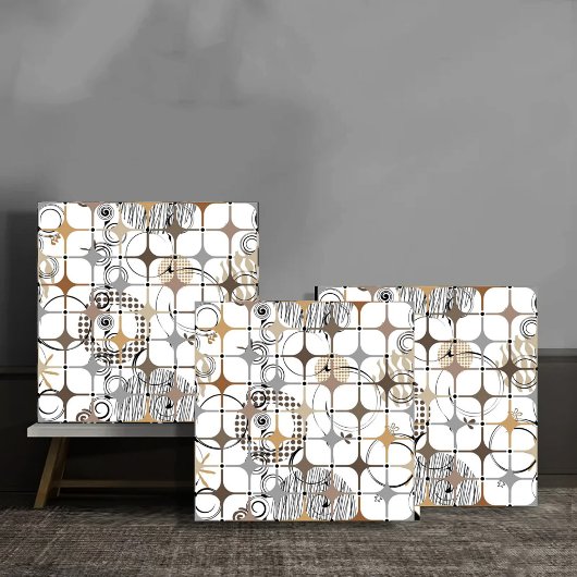 Modern Abstract Circles and Stars in Gold and Bron Fliese