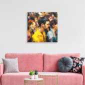 Modern Abstract Crowd Faces Expressionism Vibrant Leinwanddruck (Insitu (Wohnzimmer))