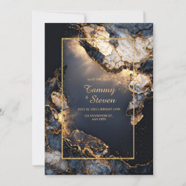 Modern Abstract Dark Navy Gilded Geode Wedding Einladung
