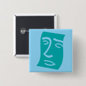 Modern Abstract Face Line Art Teal Button (Vorne & Hinten)
