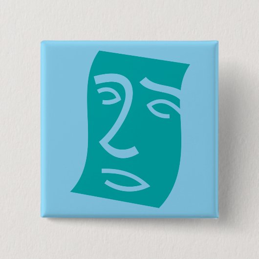 Modern Abstract Face Line Art Teal Button (Vorderseite)