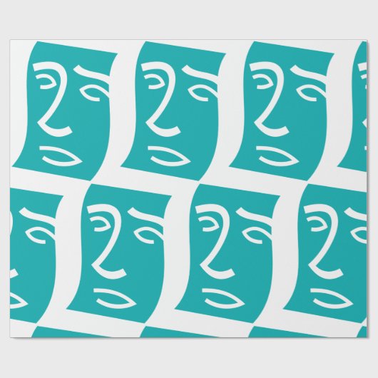 Modern Abstract Face Line Art Teal Geschenkpapier (Flach)
