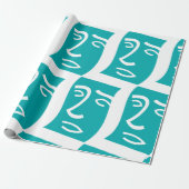Modern Abstract Face Line Art Teal Geschenkpapier (Ungerollt)