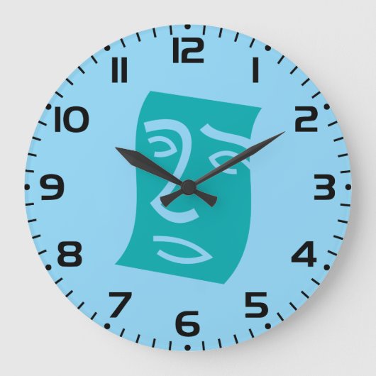 Modern Abstract Face Line Art Teal Große Wanduhr (Vorderseite)