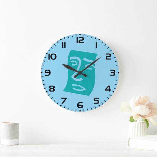 Modern Abstract Face Line Art Teal Große Wanduhr (Zuhause)