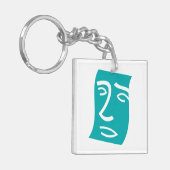 Modern Abstract Face Line Art Teal Schlüsselanhänger (Vorderseite links)