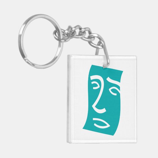 Modern Abstract Face Line Art Teal Schlüsselanhänger (Vorderseite links)