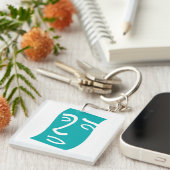 Modern Abstract Face Line Art Teal Schlüsselanhänger (Vorderseite rechts)