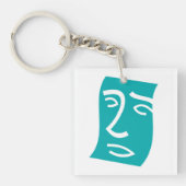 Modern Abstract Face Line Art Teal Schlüsselanhänger (Vorderseite)
