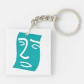 Modern Abstract Face Line Art Teal Schlüsselanhänger (Rückseite)