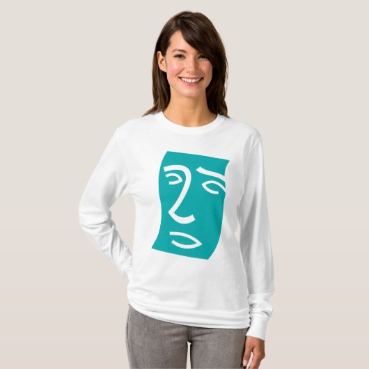 Modern Abstract Face Line Art Teal T-Shirt (Vorne ganz)