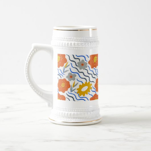 Modern Abstract Flowers Boho Wavy Bierglas (Links)