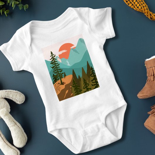 Modern Abstract Forest, Mountains, and Sunrise Baby Strampler