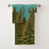 Modern Abstract Forest, Mountains, and Sunrise Badhandtuch Set (Insitu)