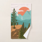 Modern Abstract Forest, Mountains, and Sunrise Badhandtuch Set (Handtuch)