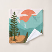 Modern Abstract Forest, Mountains, and Sunrise Badhandtuch Set (Waschlappen)