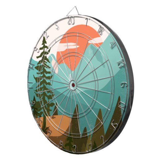 Modern Abstract Forest, Mountains, and Sunrise Dartscheibe (Vorderseite rechts)
